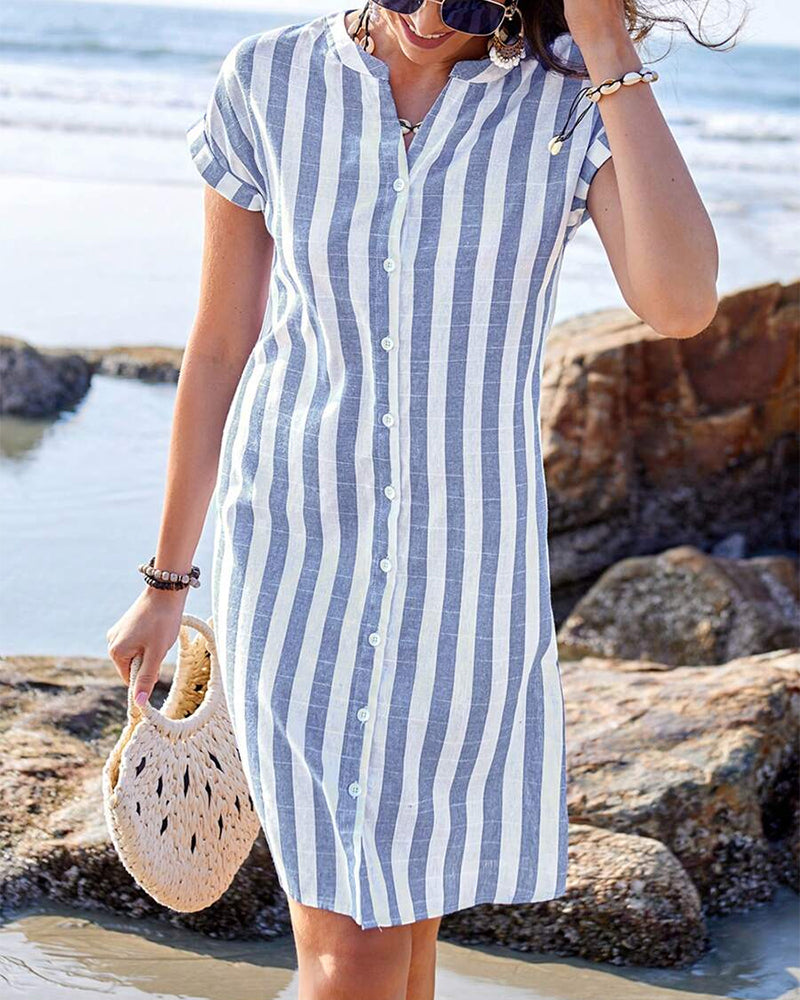 Martine™ | Robe chemise élégante rayée
