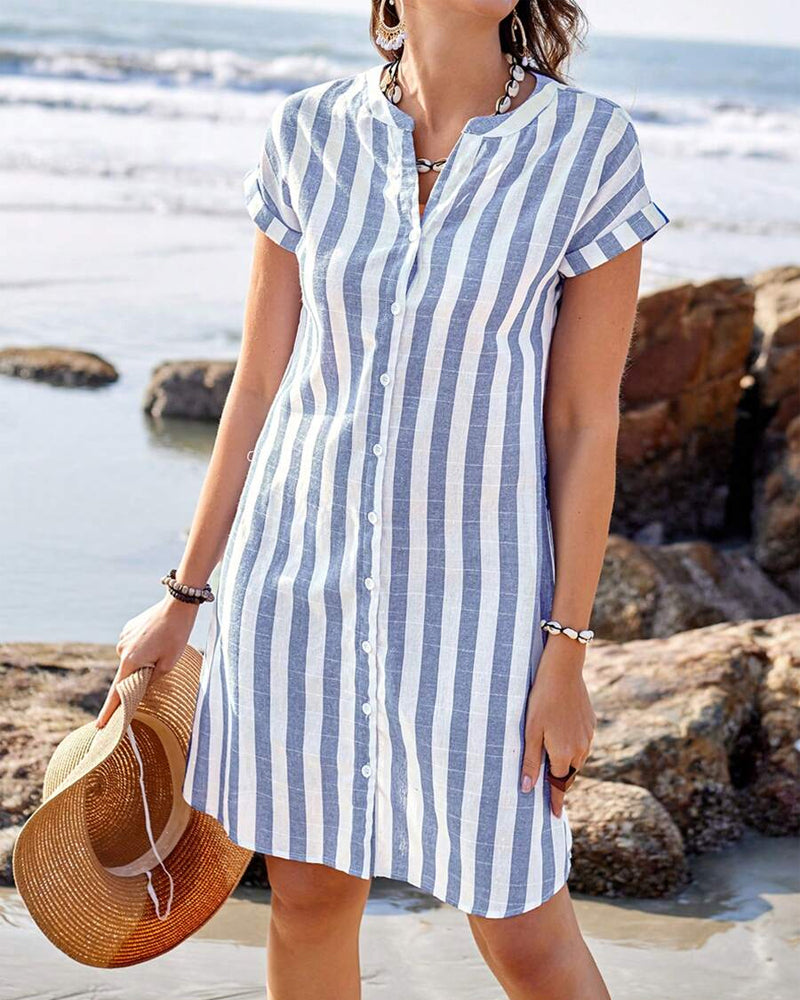 Martine™ | Robe chemise élégante rayée