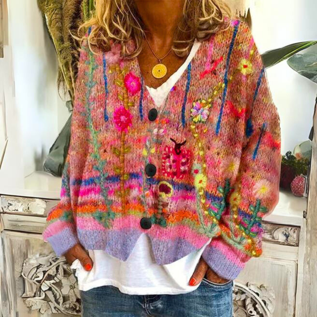 Blanc-Paris™ | Cardigan à la mode avec imprimé floral
