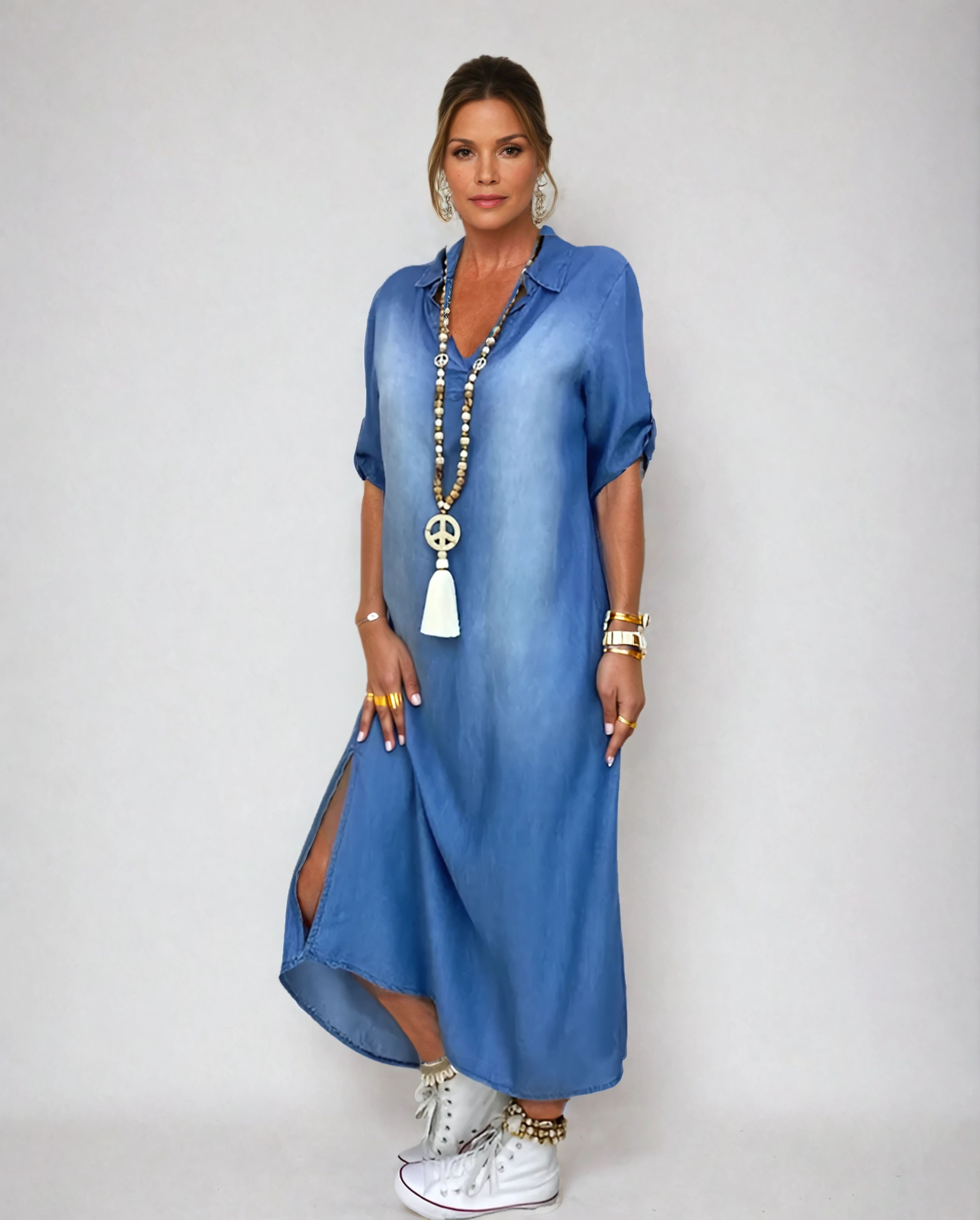 Catherine™ | Robe longue en denim avec fente sur le côté