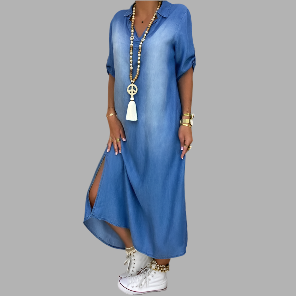 Catherine™ | Robe longue en denim avec fente sur le côté