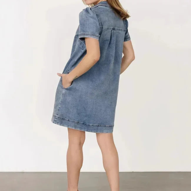 Élise | Robe Décontractée en Denim avec V-Col Élégant