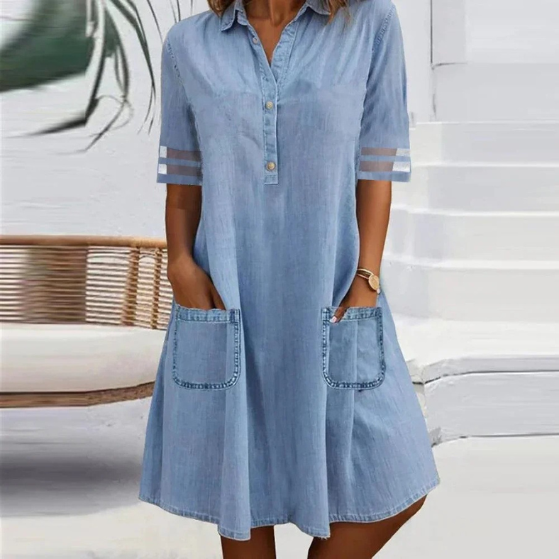 Dominique | Robe élégante en denim avec poches latérales